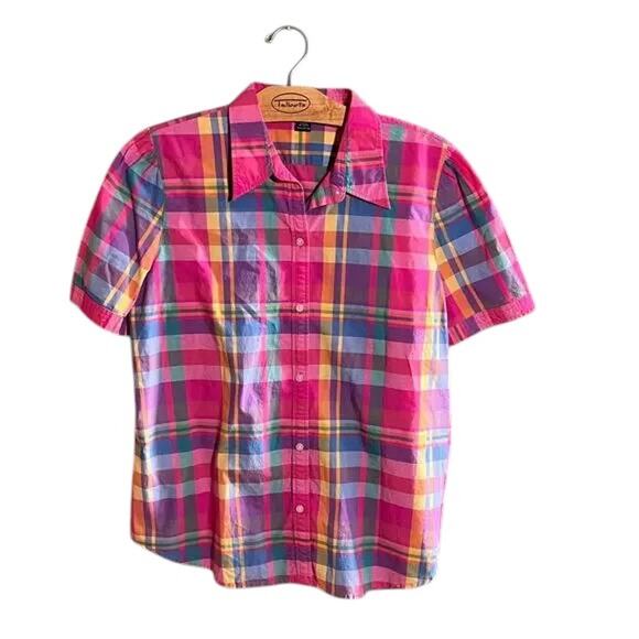 Chaps Colorful Plaid Shirt XL Cotton Short Sleeve Button Down Preppy - Picture 2 of 5